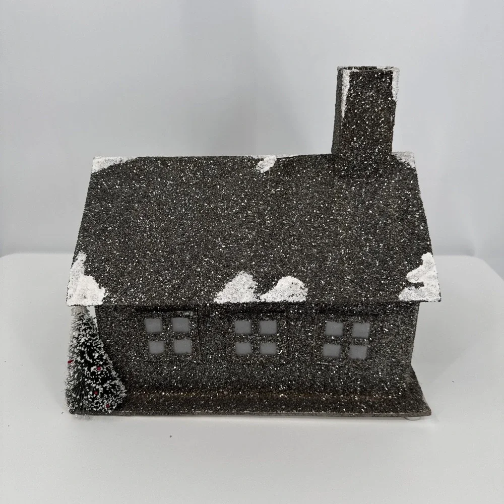 Christmas Cardboard Glitter House Holiday Decor Whimsygoth Glitter Light up